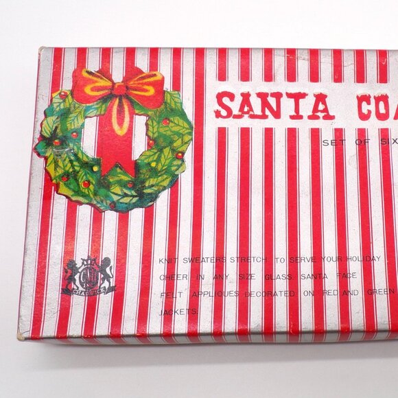 VTG Christmas Santa Coasters Chadwick Miller Knit Felt Koozies Set 6 Japan 60s - Picture 9 of 13